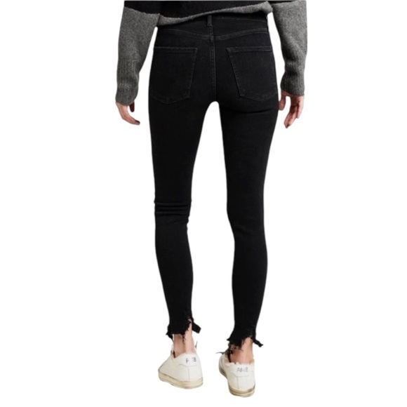 AGOLDE Mid Rise Sophie Black Stretchy Denim Jeans Skinny Size 28 Distressed Hem - Picture 2 of 10